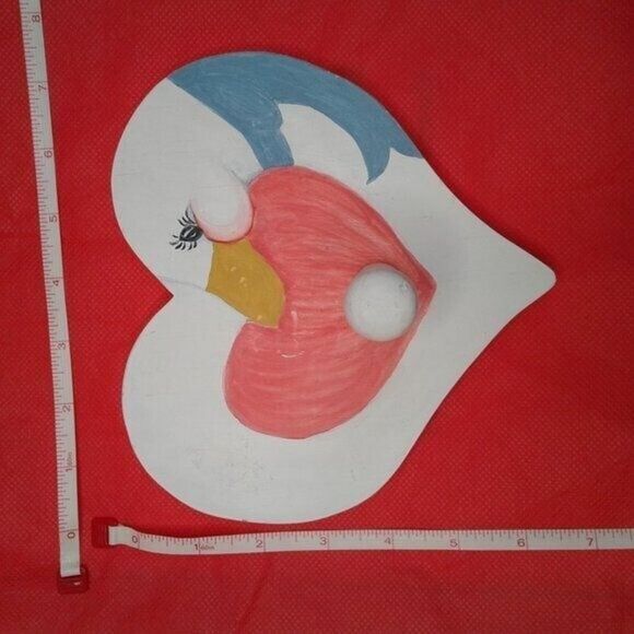 Heart Swan Hand Painted Wooden Wall Hook 7 Inches Country Decor Red White Blue - Picture 4 of 4